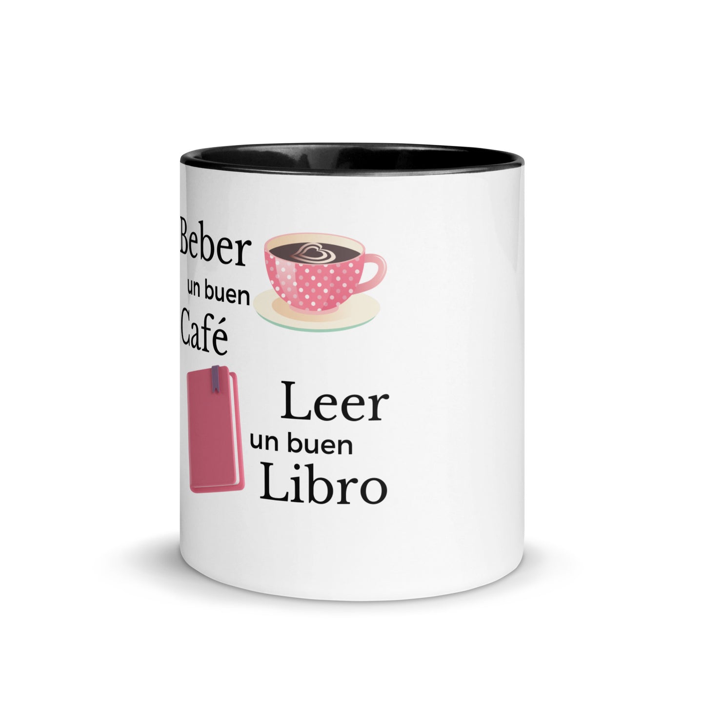 Taza con Color en Interior, Beber un Café un Buen Libro