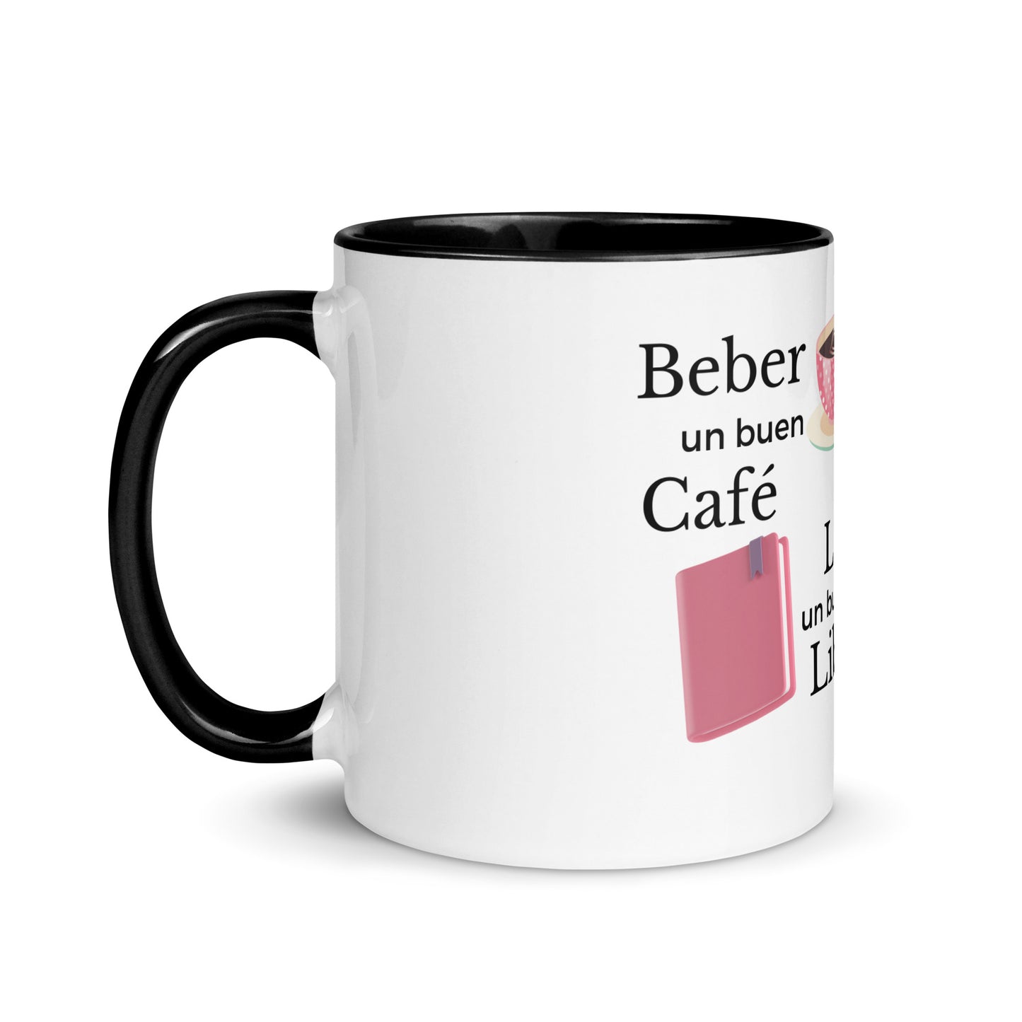 Taza con Color en Interior, Beber un Café un Buen Libro