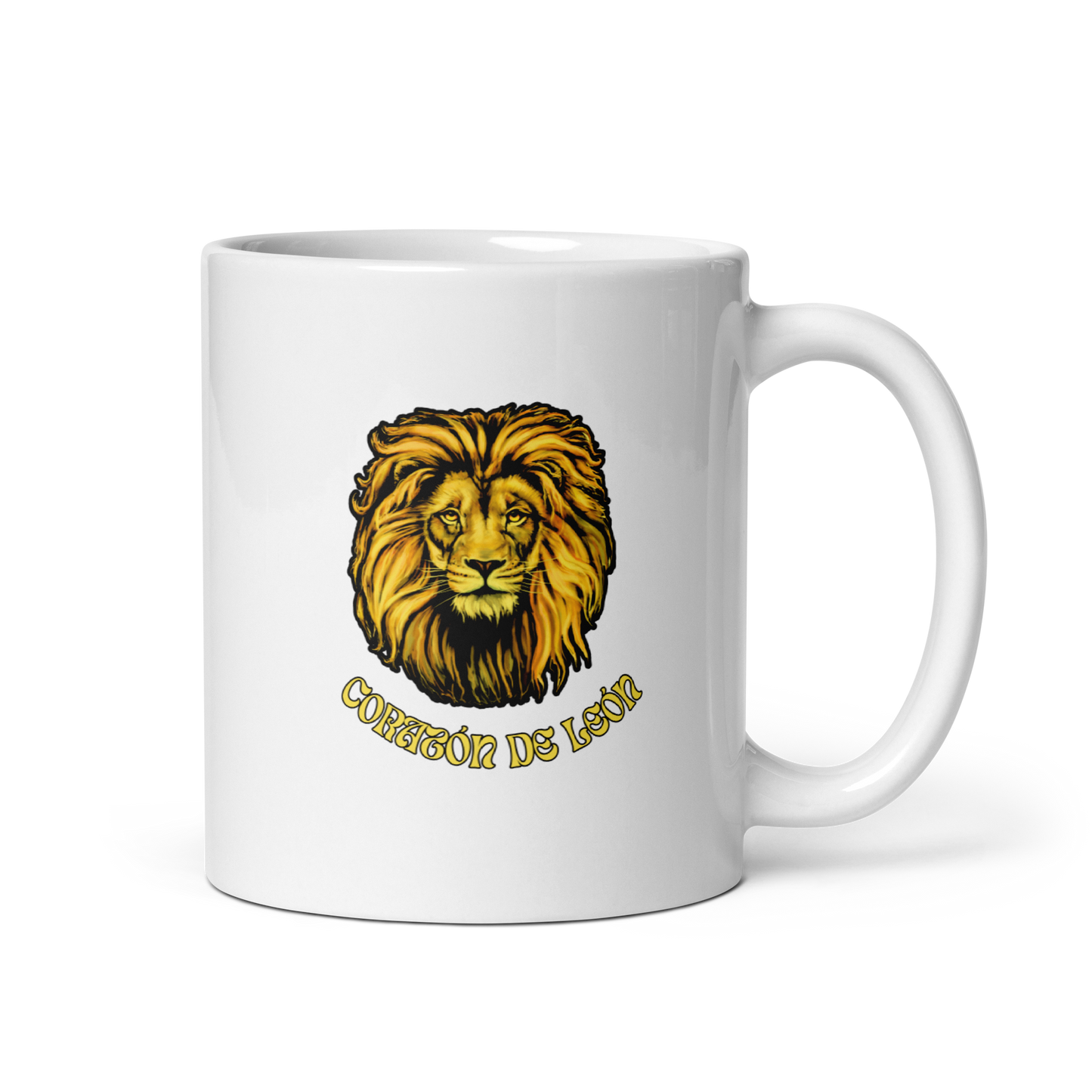 Taza brillante blanca "Corazón de León"