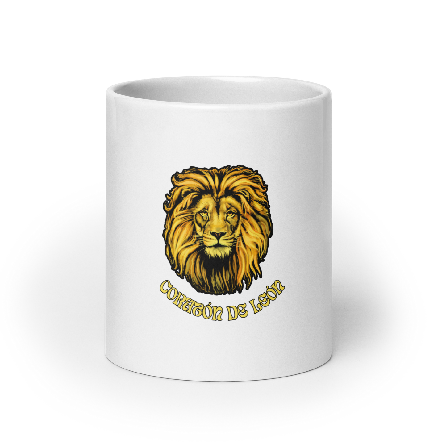 Taza brillante blanca "Corazón de León"