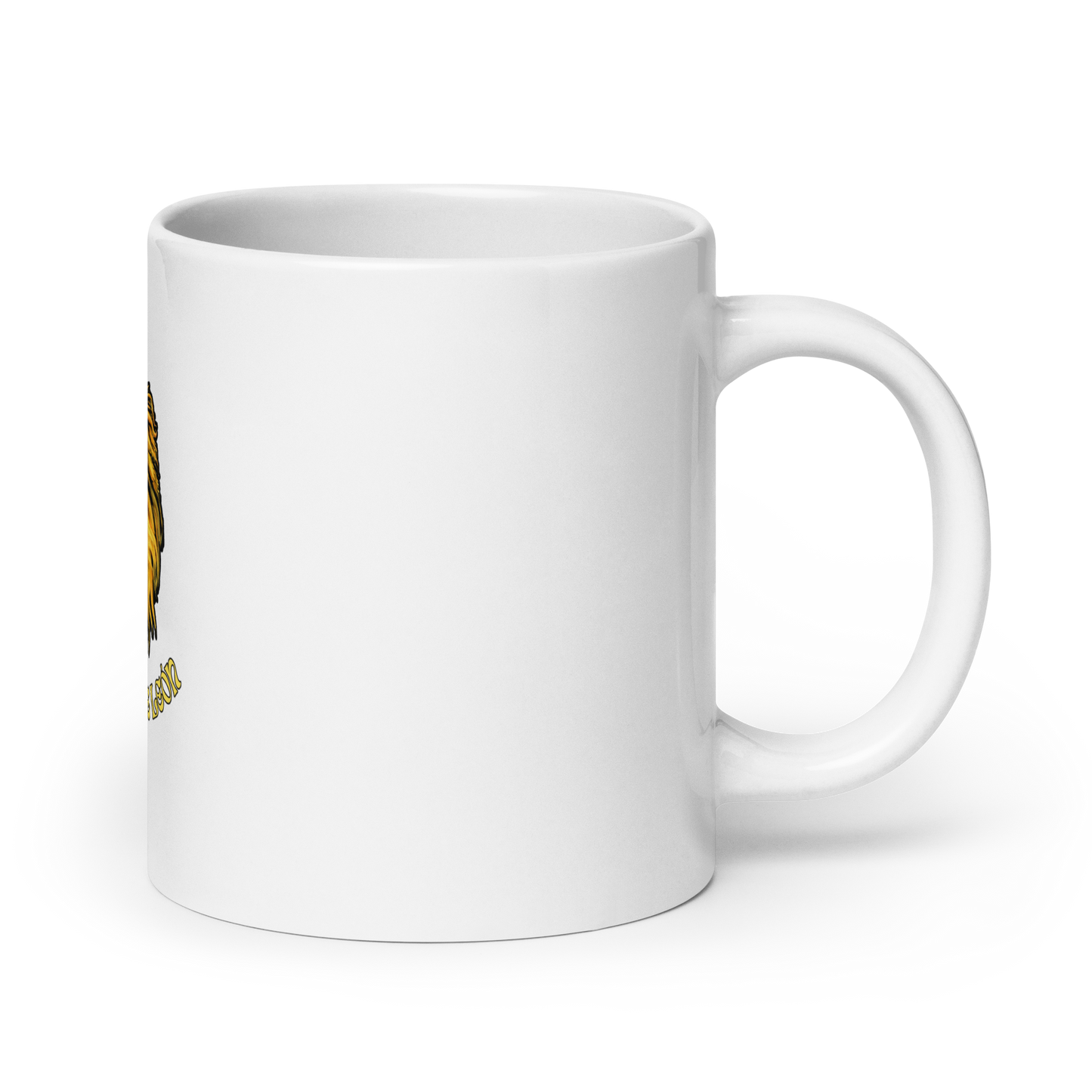 Taza brillante blanca "Corazón de León"