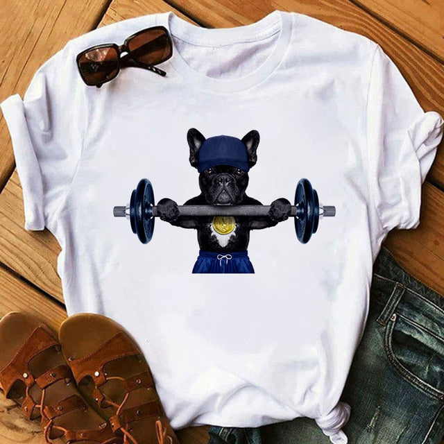 Harajuku women's music dog printing T-shirt summer fashion funny sports dog T shirt casual short-sleeved female Tshirt clothing