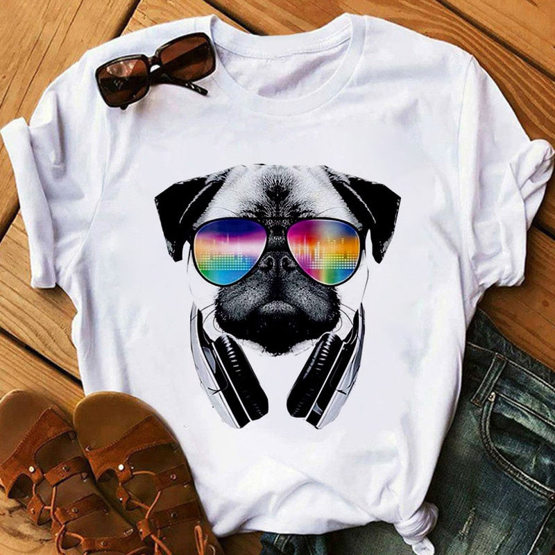 Harajuku women's music dog printing T-shirt summer fashion funny sports dog T shirt casual short-sleeved female Tshirt clothing