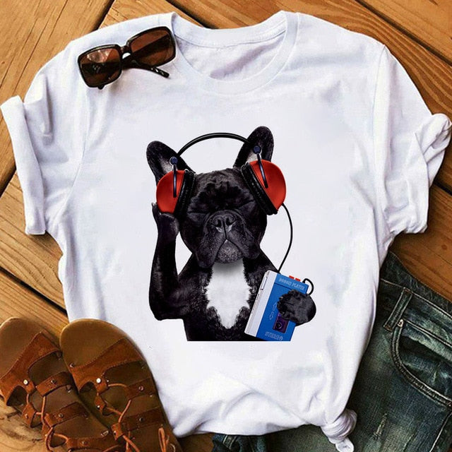 Harajuku women's music dog printing T-shirt summer fashion funny sports dog T shirt casual short-sleeved female Tshirt clothing