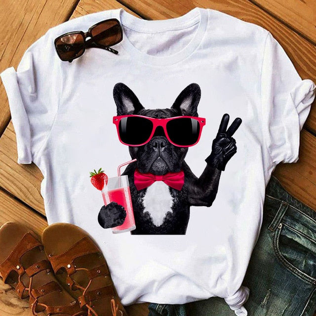 Harajuku women's music dog printing T-shirt summer fashion funny sports dog T shirt casual short-sleeved female Tshirt clothing