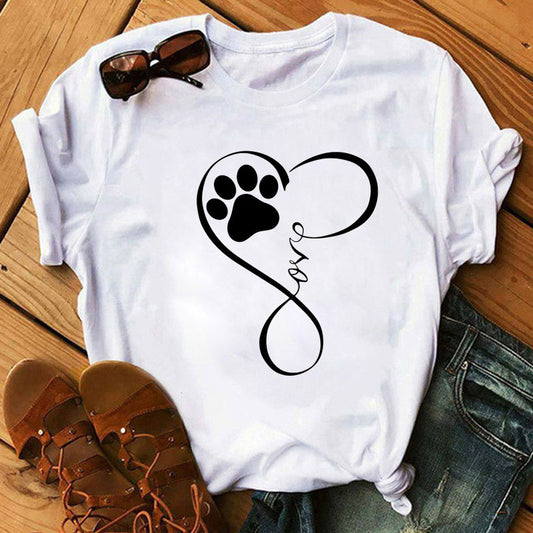 Nueva camiseta para mujer con forma de pata de perro y corazón de amor